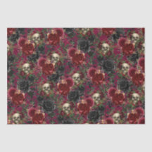 Vintage-Gotischer Totenkopf und Rosen Rot und Schw