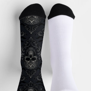 Vintage-Gotischer-Viktorianischer-Totenkopf-Damask Socken