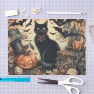 Vintage-Gotisches Halloween-Schwarzes-Katze Seidenpapier