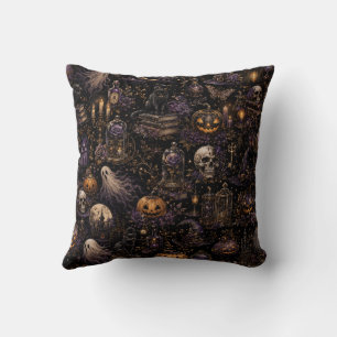 Vintage-gotisches Halloween-Spooky-Nahtloses Muste Kissen