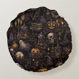 Vintage-Gotisches Halloween-Spooky-Nahtloses Muste Rundes Kissen