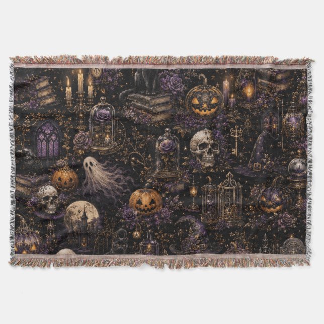 Vintage-gotisches Halloween-Spooky-Night-Muster Decke (Vorderseite)