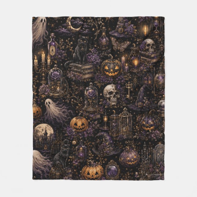 Vintage-Gotisches Halloween-Spooky-Night-Muster Fleecedecke (Vorderseite)