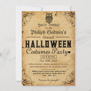 Vintage-Gotisches rustikales Halloween-Kostümfest Einladung