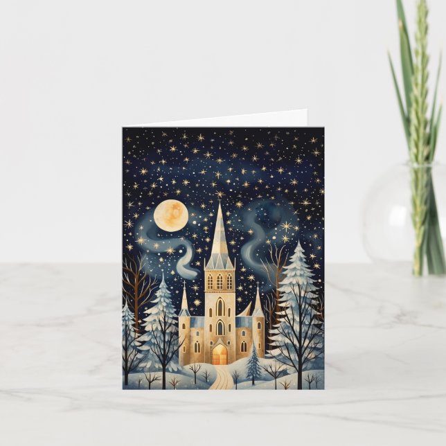 Vintage Gouache Styled Winter Church Blank (Vorderseite)