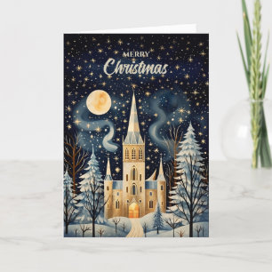 Vintage Gouache Styling Winterkirche Weihnachten