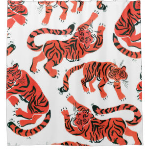 Vintage Gouache Tigers Nahtloses Muster Duschvorhang