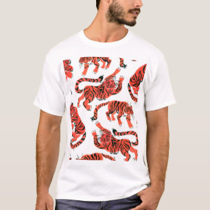 Vintage Gouache Tigers Nahtloses Muster T-Shirt