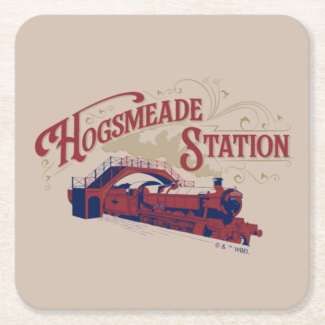 VINTAGE Grafik der HOGSMEADE-Station Rechteckiger Pappuntersetzer (Vorderseite)