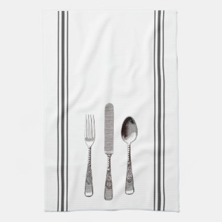 Vintage Grafik Gabel Löffel Messer Besteck Geschirrtuch