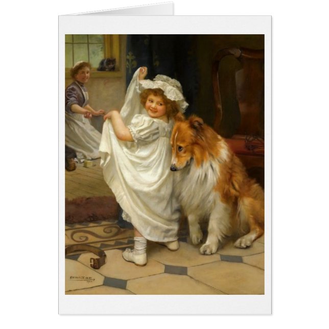 Vintage Grafik - kleines Mädchen-und Collie-Hund, (Vorne)