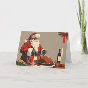 Vintage-Grafik-Santa-Claus-Türkei-Schneidekarte Feiertagskarte