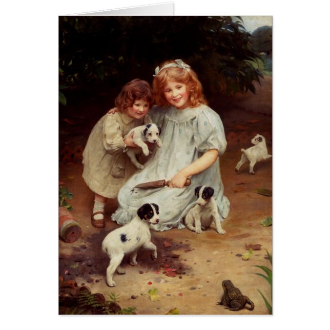 Vintage Grafik - Welpen und ein Ochsenfrosch, (Vorne)