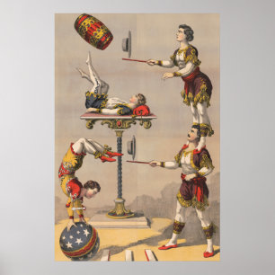 Vintage-Grafikdruck eines akrobatischen Akts. Poster