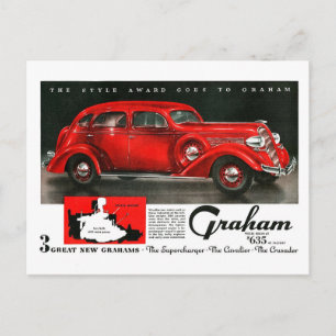 Vintage Graham Supercharger-Werbung in den 30er Ja Postkarte
