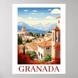 Vintage Granada Alhambra Spanien Reise Poster
