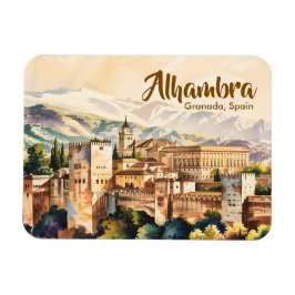 Vintage Granada Spain Alhambra Watercolor Travel Magnet
