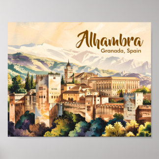 Vintage Granada Spanien Alhambra Aquarell Reise Poster