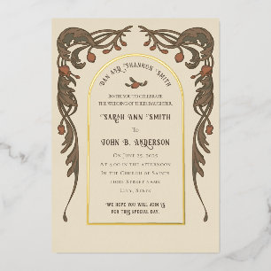 Vintage Granatapfeleinladung, Goldrand Folieneinladung