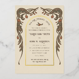 Vintage Granatapfeleinladung, Goldrand Folieneinladung