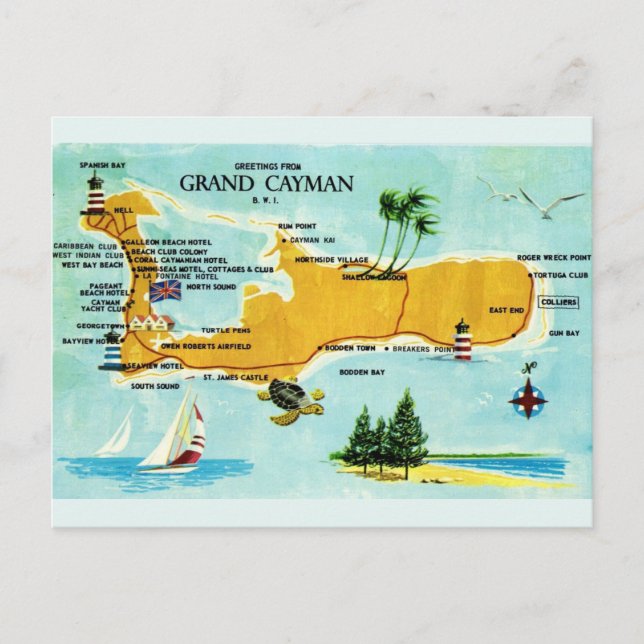 Vintage Grand Cayman Karte (Vorderseite)