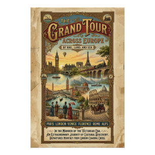 Vintage Grand Tour durch Europa viktorianische Rei Poster
