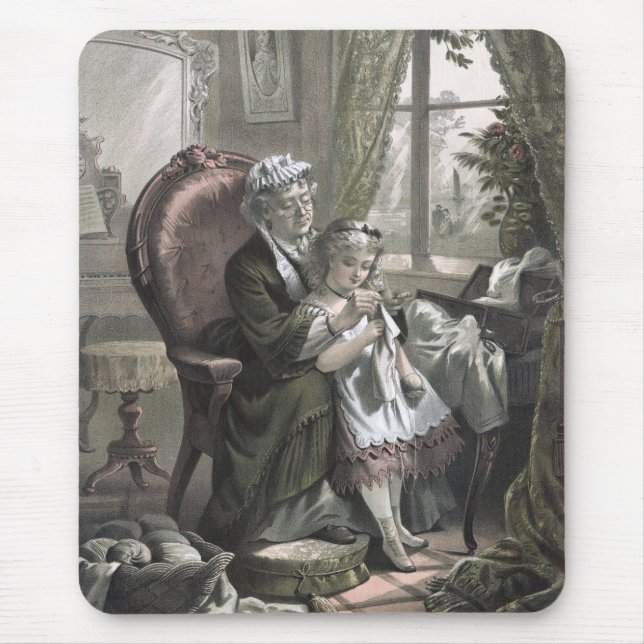 Vintage Grandma Teaching Kitting to Granddaughter Mousepad (Vorne)