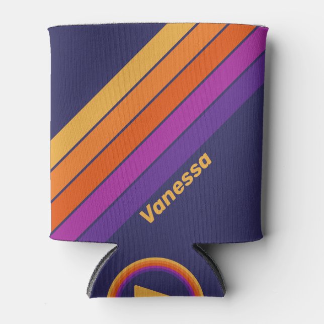 Vintage Grape Rainbow Stripes with Name Dosenkühler (Vorderseite)