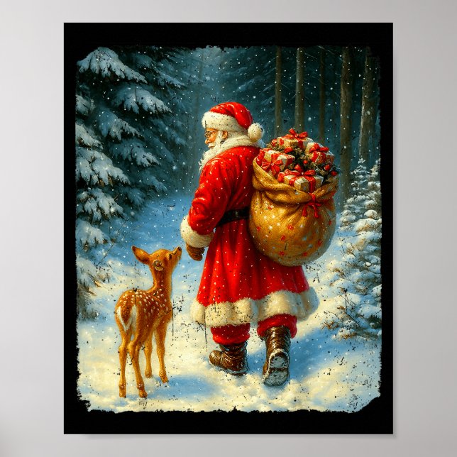 Vintage Graphic Santa Reindeer Christmas Xmas Men  Poster (Vorne)