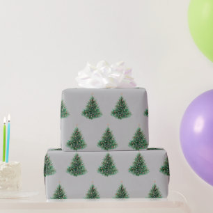 Vintage Grau Aquarell Weihnachten Grüne Tanne Geschenkpapier