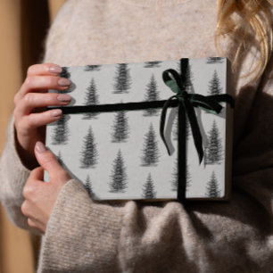 Vintage Grau minimalistischer Fichten-Weihnachtsgr Geschenkpapier