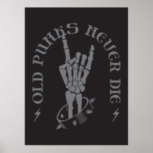 Vintage Grau und Schwarz Old Punks Rockers Rock On Poster
