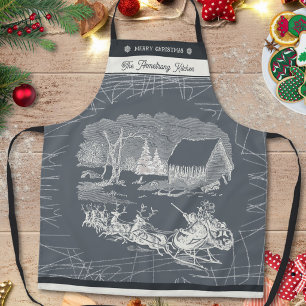 Vintage Grau Weihnachtsmann-Schlitten-Rentiere Wei Schürze