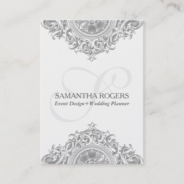 Vintage graue Blumendekoration Visitenkarte (Vorderseite)