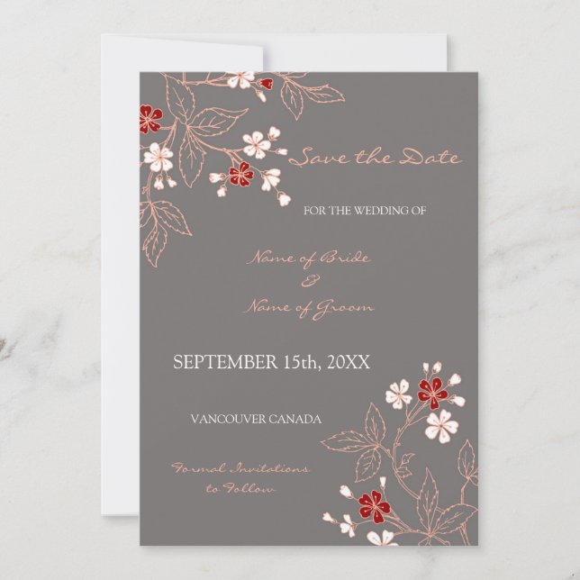 Vintage graue Blumenhochzeit retten das Datum Save The Date (Vorderseite)