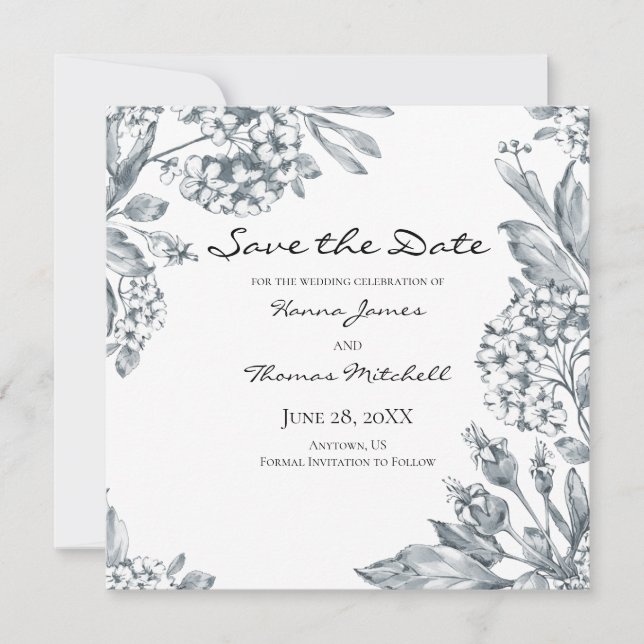 Vintage graue Botanische Blumenhochzeit Save The Date