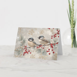 Vintage graue Chickadee mit Roten Bereren Karte