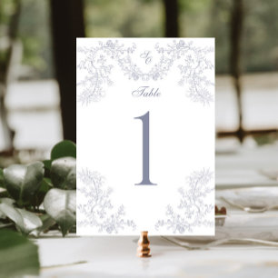 Vintage graue Chinoiserie-Monogramm-Hochzeit Tischnummer