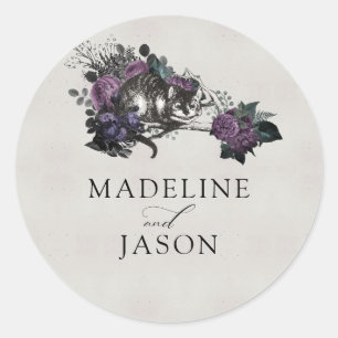 Vintage graue, Lila Pflaumenkuppe Hochzeit Runder Aufkleber