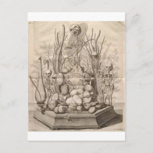 Vintage, graue Skelette, Schädel und Bäume Postkarte