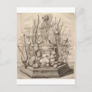 Vintage, graue Skelette, Schädel und Bäume Postkarte