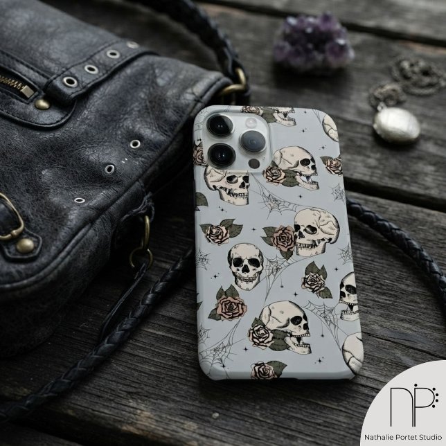 Vintage Grauschädel und Rose Case-Mate iPhone Hülle (vintage gray skulls roses case-mate iphone 14 pro max case with hand-drawn ink art for gothic style )
