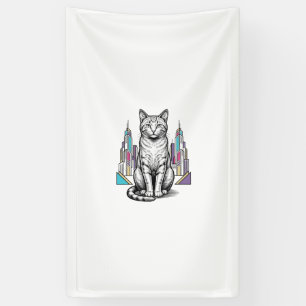Vintage gravierte Cyber-Katzen-Stadt-Vektor-Art_1 Banner
