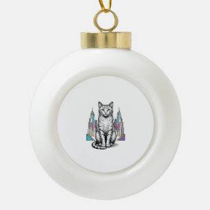 Vintage gravierte Cyber-Katzen-Stadt-Vektor-Art_1 Keramik Kugel-Ornament