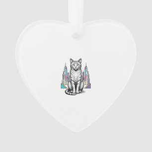 Vintage gravierte Cyber-Katzen-Stadt-Vektor-Art_1 Ornament