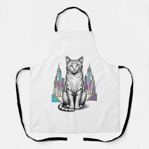 Vintage gravierte Cyber-Katzen-Stadt-Vektor-Art_1 Schürze