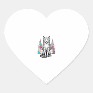 Vintage gravierte Cyber-Katzen-Stadt-Vektor-Kunst_ Herz-Aufkleber