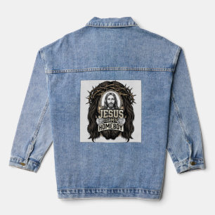 Vintage gravierte gekrönte Heilige Gesicht Vektor  Jeansjacke