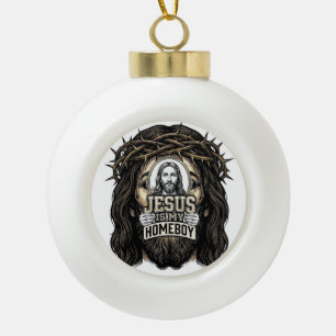 Vintage gravierte gekrönte Heilige Gesicht Vektor Keramik Kugel-Ornament
