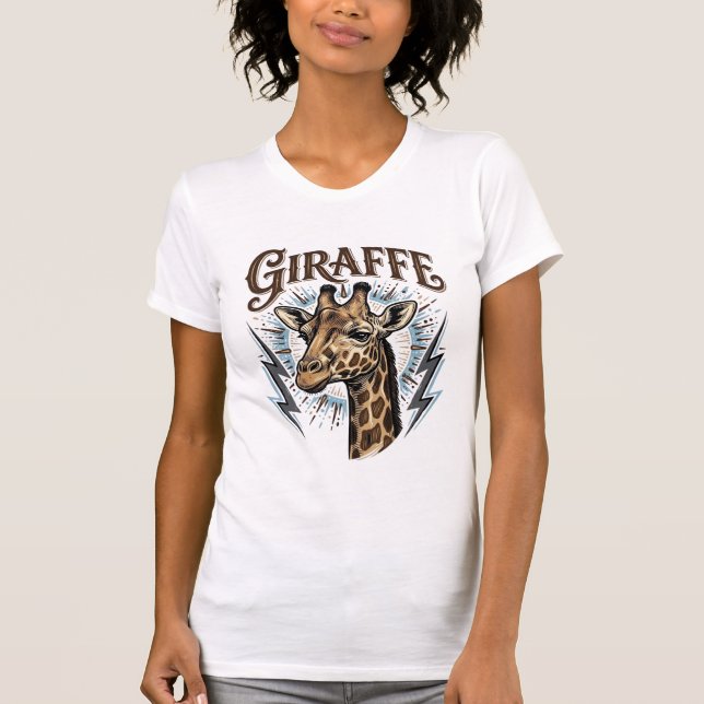 Vintage gravierte Giraffe Blitz T-Shirt Design_ (Vorderseite)